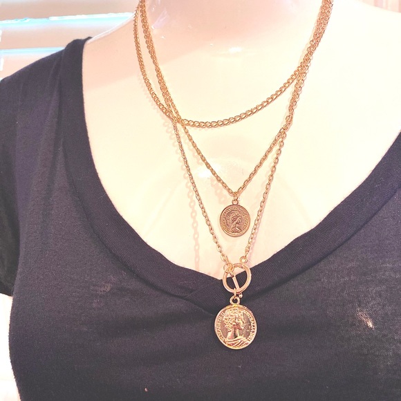 3-Layer Gold Coin Necklace - Picture 7 of 8